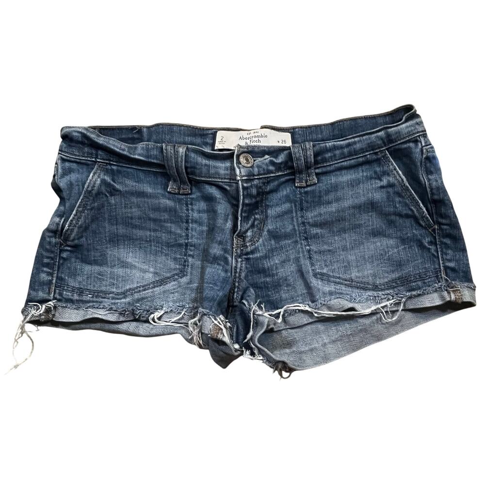 Abercrombie & Fitch Low Rise Distressed Denim Shorts Frayed Hem WomenW26